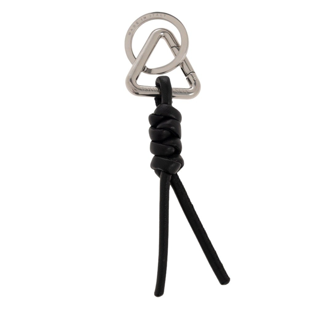 Bottega Keychain, Black Leather