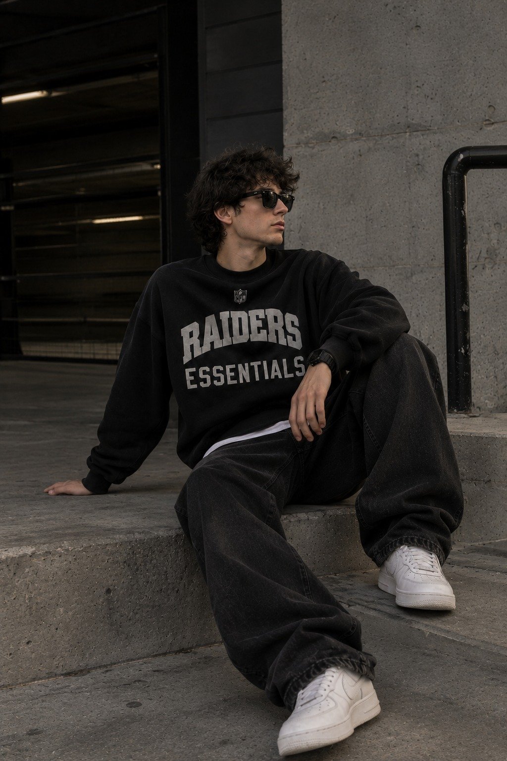 Sudadera Deportiva Essentials Raiders Con Cuello Redondo Negra